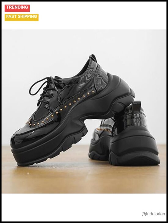 Men\'s Patent Leather Rivet Platform Motorcycle Boots Side Zipper Non Slip main image 5